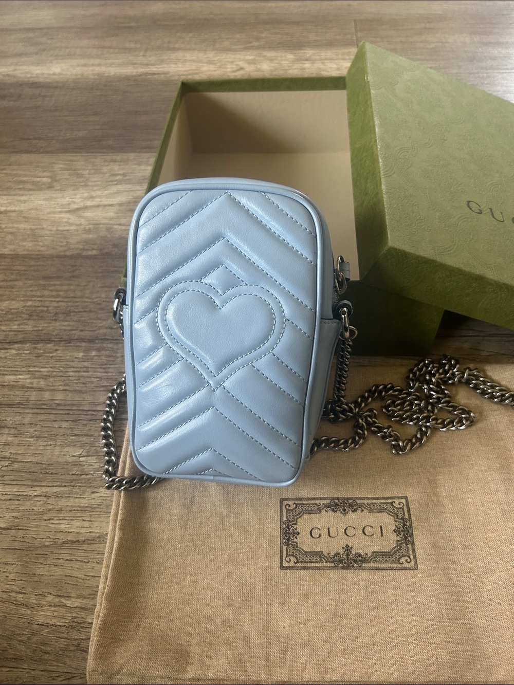 Gucci Light Blue Chevron Mini Marmont Crossbody - Picture 6 of 15